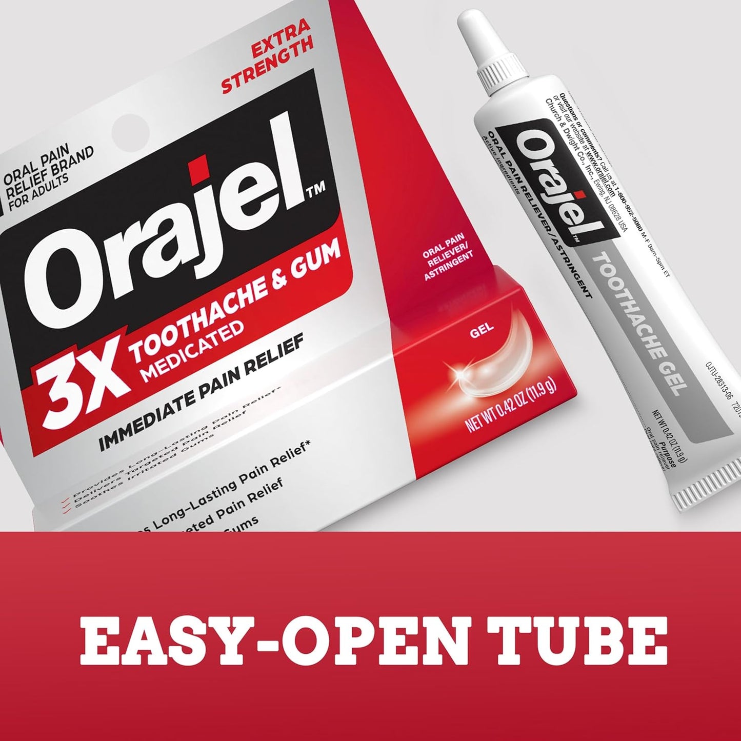 3X for Toothache & Gum Pain: Maximum Gel Tube 0.42Oz - from #1 Oral Pain Relief Brand -  for Instant Pain Relief