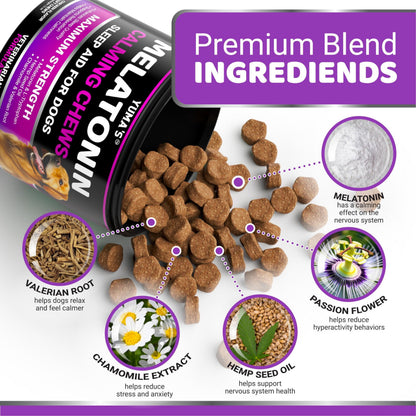 Soothing Melatonin Calming Chews for Dogs - 170 Chews for Stress and Anxiety Relief