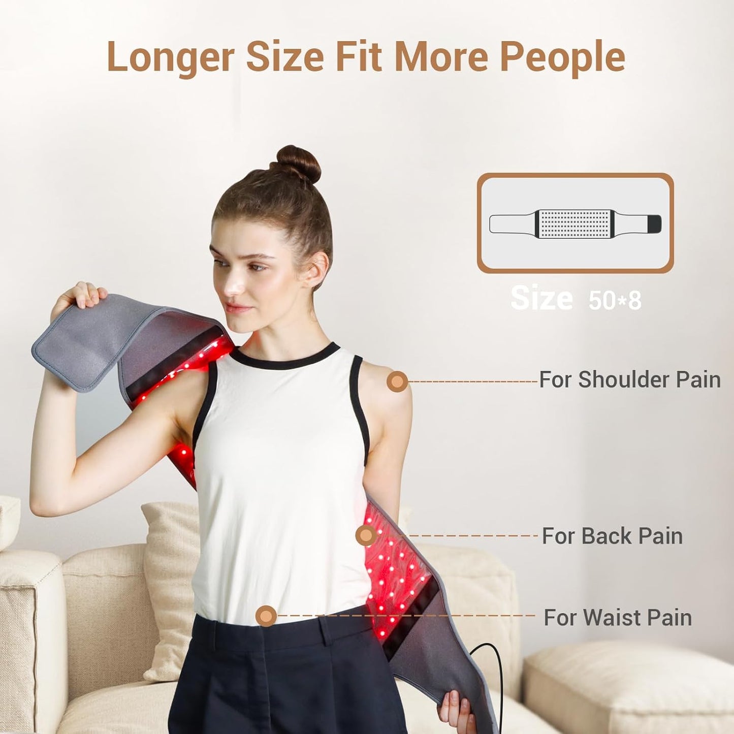 Red Light Therapy Belt with 126 Leds, Infrared Red Light Therapy for Body, 660Nm & 850Nm, 22W Light Wrap with Timer for Back Waist Belly Joint Muscle Pain Relief(Corded)