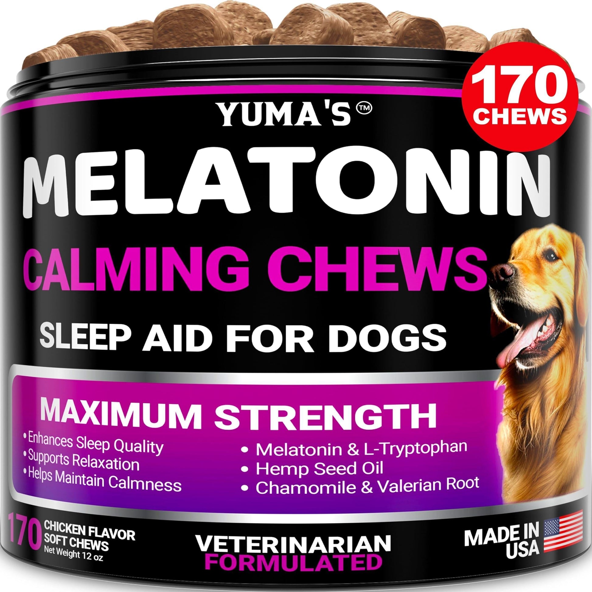 Soothing Melatonin Calming Chews for Dogs - 170 Chews for Stress and Anxiety Relief