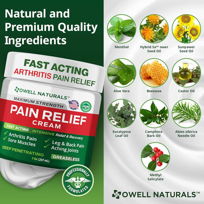 Arthritis Pain Relief Cream 7 Oz, Maximum Strength Deep Penetrating Relieving for Aches, Joint & Muscle, Muscle, Back, Knee, Feet, Hand, Ankle, Legs, Shoulder