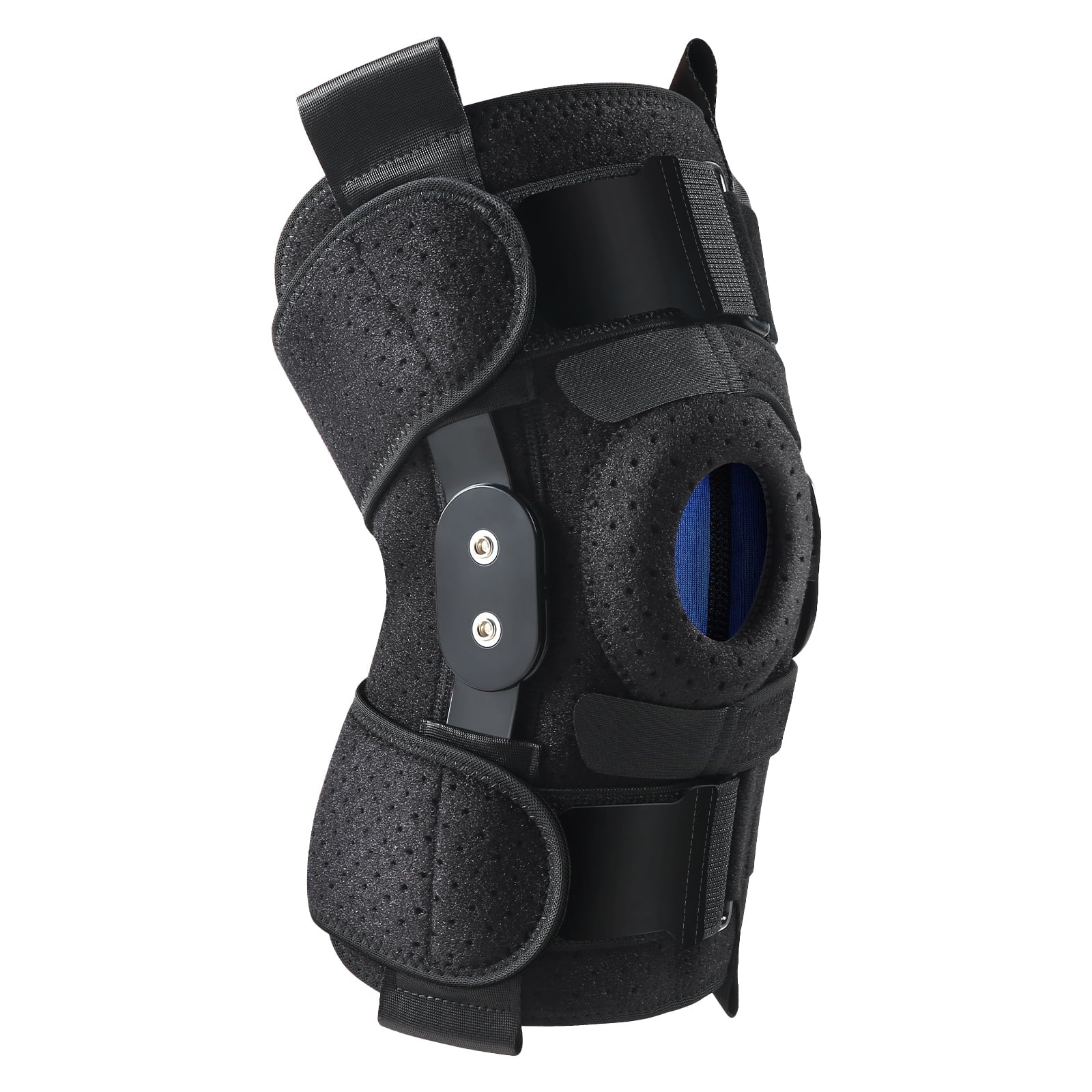 Hinged Knee Brace with Side Stabilizers Adjustable Knee Compression Sleeve Relieves Meniscus Tear,Acl,Mcl,Knee Support and Knee Pain Relief,Men & Women - Black One Size Fits Most